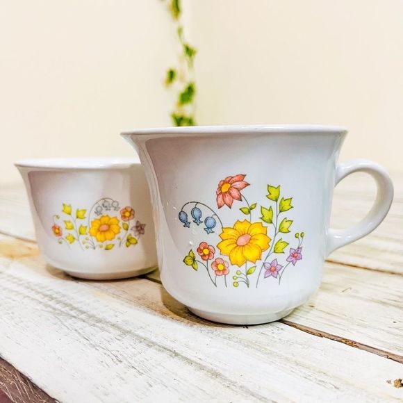 Vintage Other - 1970’s CORELLE MEADOW PATTERN FLORAL TEA SUGAR CREAM SET GLASS ANTIQUE VINTAGE